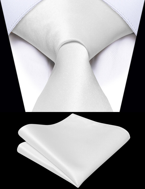 Corbata de lujo blanca sólida para hombre, accesorios clásicos de seda delgada, bolsillo cuadrado, Clip para boda, regalos de uso diario