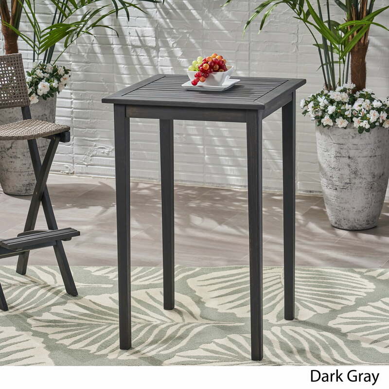 Mesa de madeira acácia ao ar livre em cinza escuro, altura do contador, mesa de jantar