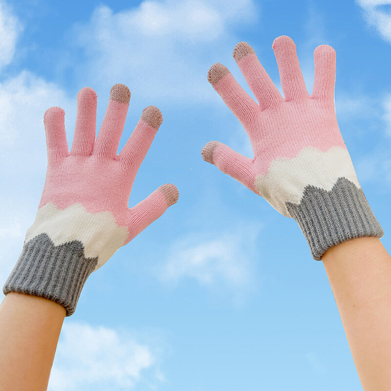 Zimowe dzianinowe ciepłe rękawiczki dziewczęce rękawiczki do ekranu dotykowego damskie do gry na telefon zajęcia na świeżym powietrzu jazdy na rowerze zagęszczają rękawiczki robione na drutach