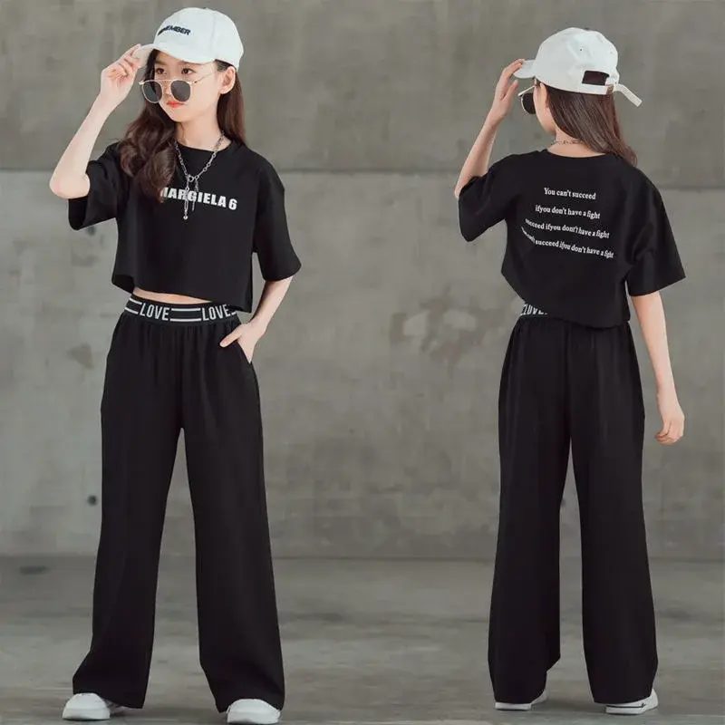 Summer Teenage Girls Clothes Set Letter Print Short Sleeve T-shirts and Pants Suit Children Top Bottom Casual Outfits Tracksuit