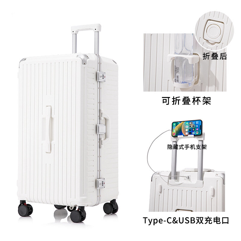 PLUENLI Trolley Case Thickened and Large-Capacity Aluminum Frame Luggage Brake Wheel Multi-Functional Suitcases