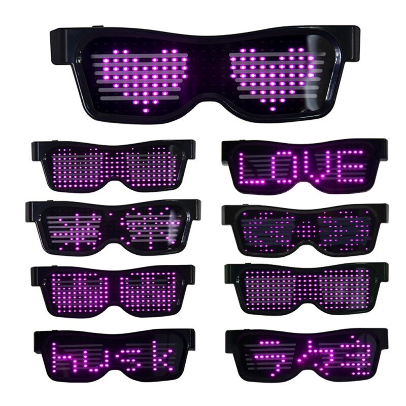 Bluetooth programmabile LED testo Display di ricarica USB occhiali dedicati Nightclub DJ Festival Party regalo giocattolo incandescente