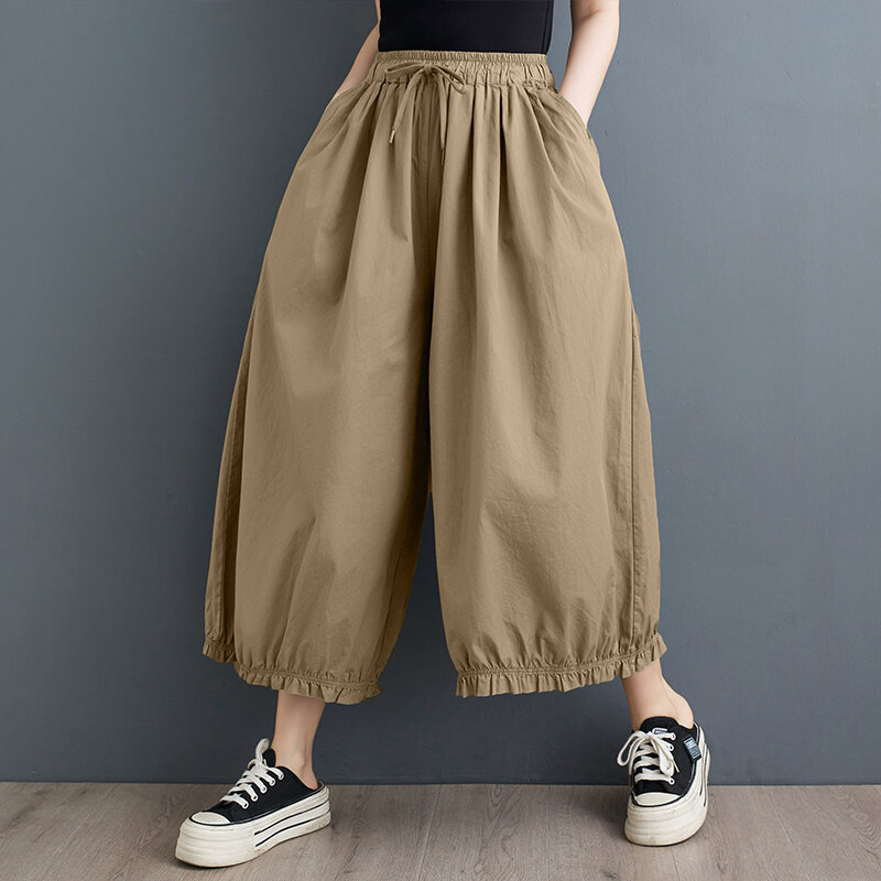 Новое поступление 2024, свободные летние брюки с широкими штанинами в японском и корейском стиле, модные женские брюки-кюлоты с высокой талией, повседневные шаровары