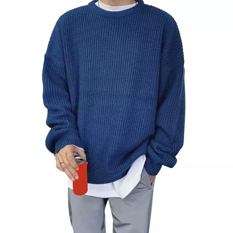 Свитер мужской свободного покроя, вязаный пуловер в Корейском стиле, зелёный джемпер, уличная одежда в стиле хип-хоп, Осень-зима