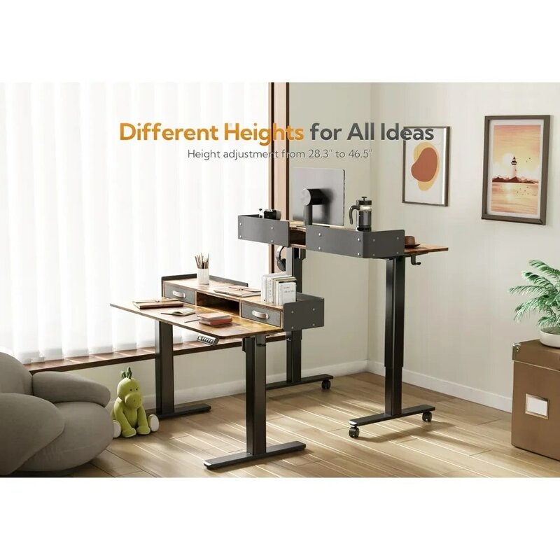 Standing Desk with Drawers, Stand Up Electric Standing Desk Adjustable Height, Sit Stand Desk with Storage Shelf