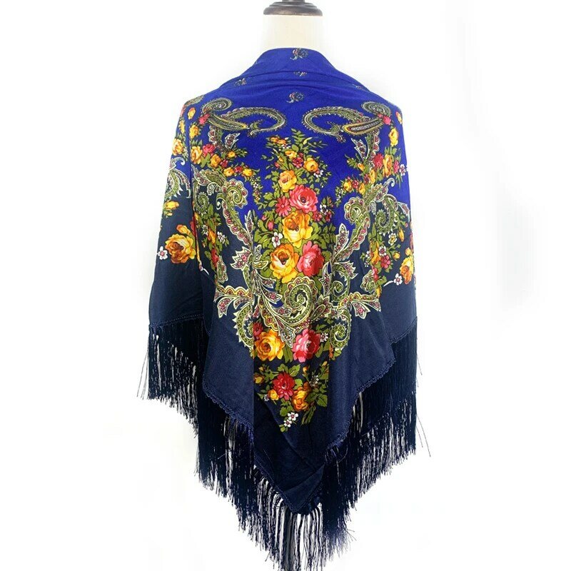Rosyjski styl luksusowy szalik z nadrukiem damski szal z ozdobami z frędzlami praktyczny w wielofunkcyjnych scenariuszach chusta