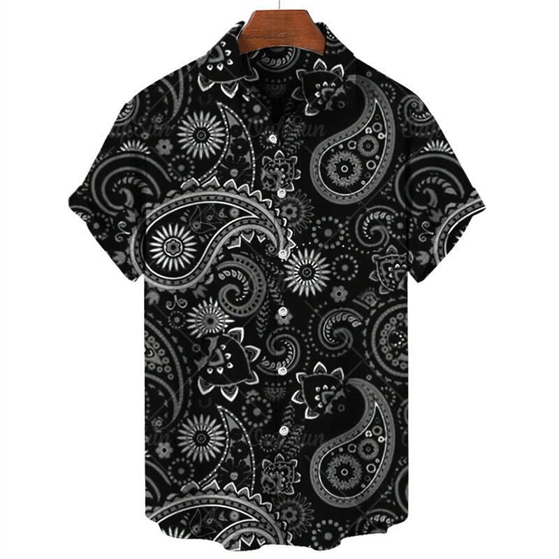 Hawaii Hemden für Männer 3d Paisley Grafik Kurzarm T-Shirt lässig Revers Knöpfe männliche Tops Sommer übergroße Persönlichkeit T-Shirts