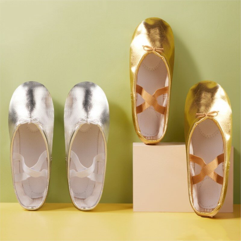 Profesjonalne złote baletki ze skóry PU dla dzieci dorosłych dziewcząt kobieta baletki trening jogi buty do tańca kapcie kocie pazury