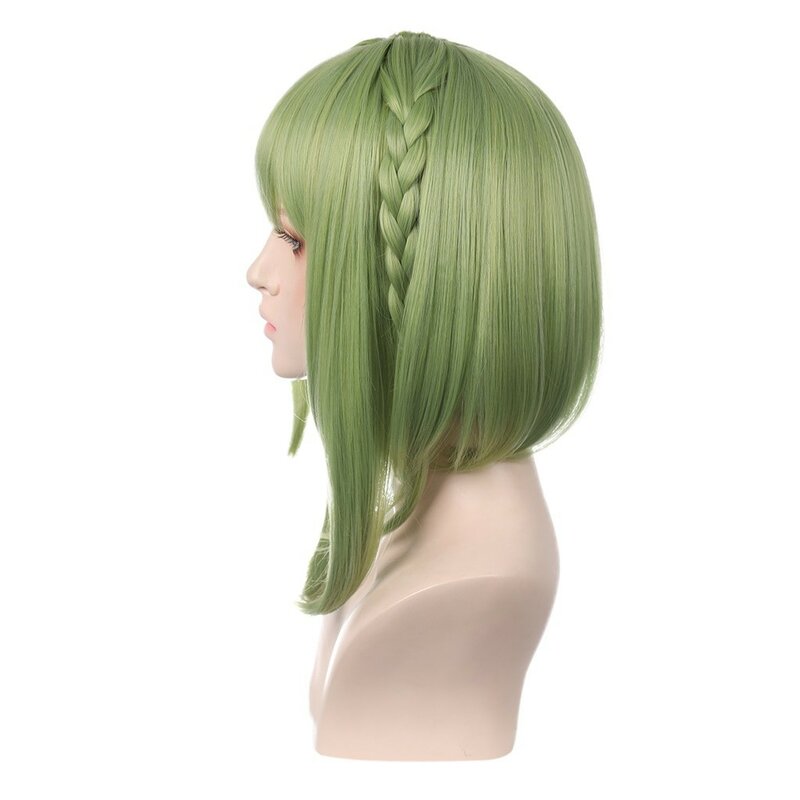 Cosplay Wig Anime Cosplay Hair Cap Braided Synthetic Hairpiece Stage Performance Party Role Play Green Microroll Wigs
