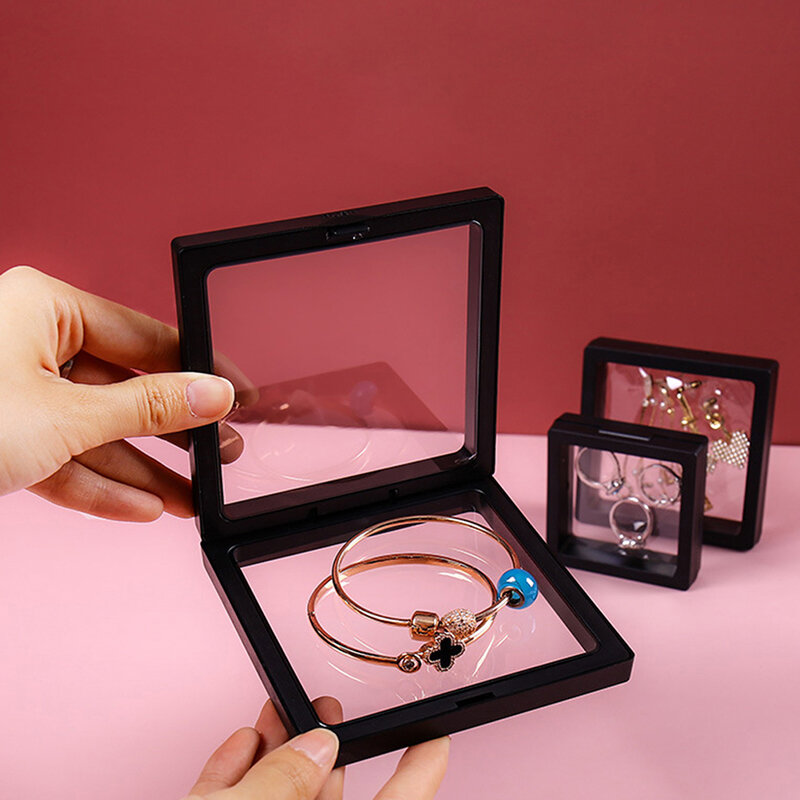 PE Film Jewelry Storage Box, Dustproof, Exposição Caso Anel, broche, moeda, gemas