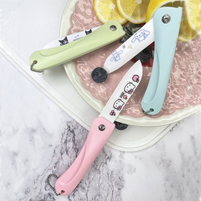 Sanrio Kuromi Fruit Knife Cartoon Ceramic Folding Knife Hello Kitty Cinnamoroll Portable Mini Travel Household Peeler Food Knife