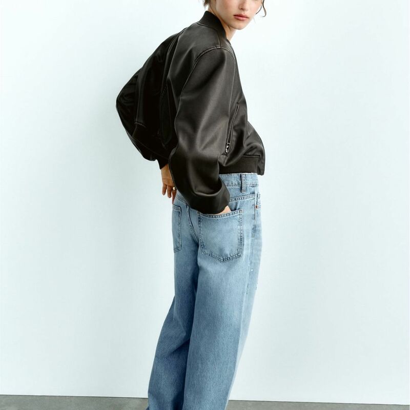 여성용 짧은 슬림 스탠드 칼라 오토바이 PU 가죽 재킷, 스트리트 패션, 2024 신상 가죽
