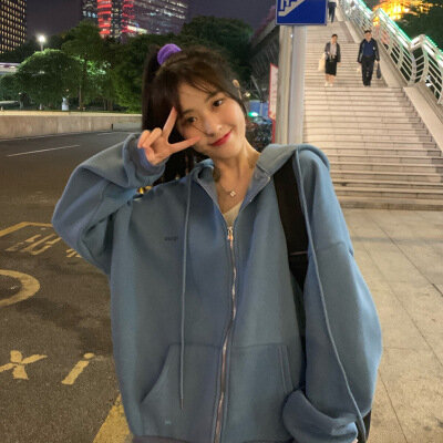 Women Solid Color Zipper Hoodies Harajuku Y2K Drawstring Long Sleeve Hooded Sweatshirts Korean Casual Pocket Jacket Streetwear