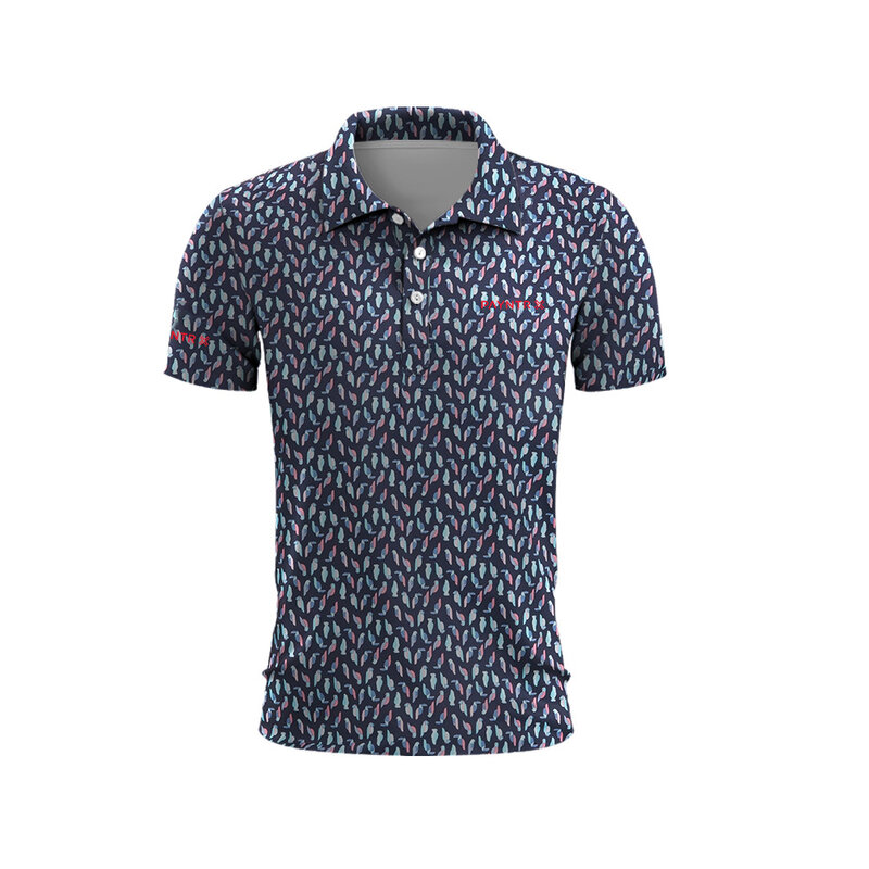 Men's Golf Clothing Chaos Geometric Print Men's Summer Golf T-Shirt Top Quick Drying Golf Club Button Up T-Shirt Polo Shirt