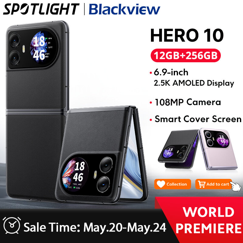 Blackview-Smartphone HERO 10, Estreia Mundial, 6.9 ", Tela Dobrável AMOLED, 12GB, 256GB, MTK Helio G99, Câmera 108MP, Carregamento 45W