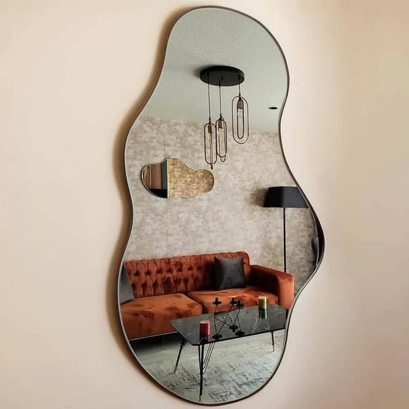 Dressing mirror odd-shaped mirror modern decoration for entrances and living rooms - aesthetic, wall-mounted wave mirror look