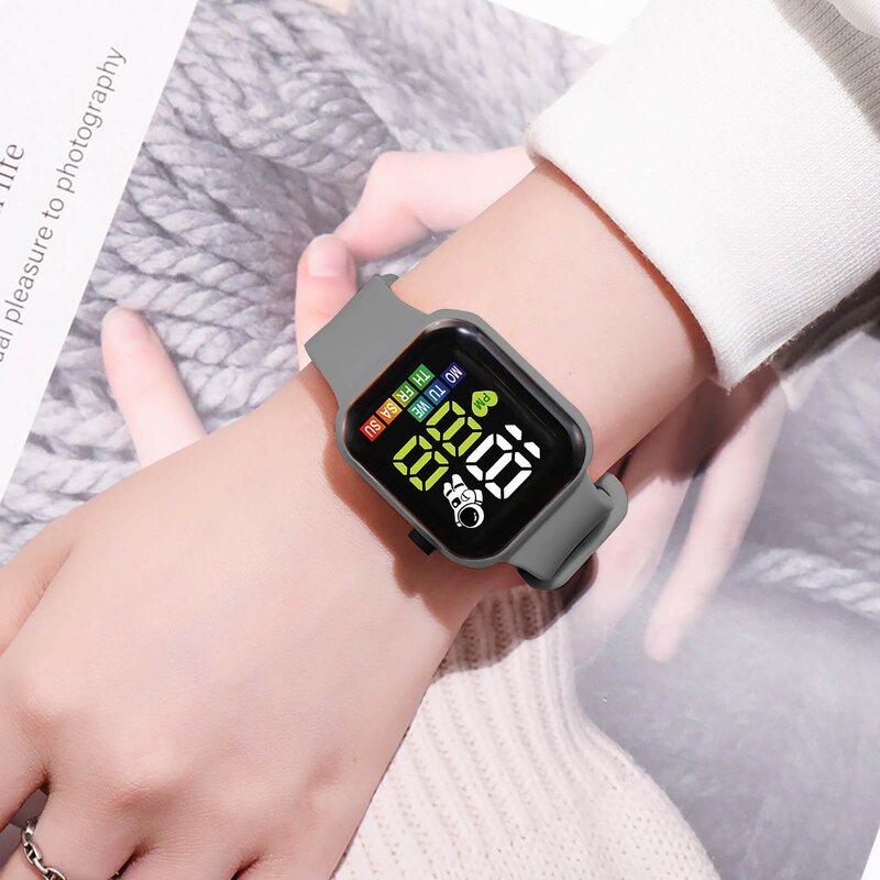 New Children'S Digital Display Square Bracelet Watch Student Multifunctional Silicone Sports Watch Electronic Watch For Students