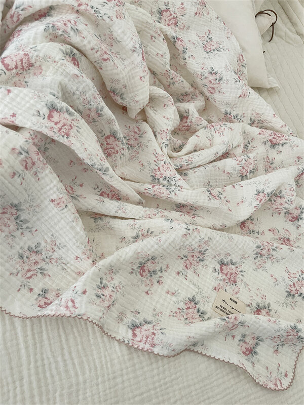 Recém-nascido's Soft Floral Algodão Cobertor, Envoltório Swaddle, Recebendo Cobertor, Secagem Rápida, Toalha De Banho, Tampa Do Carrinho De Bebê, Musselina