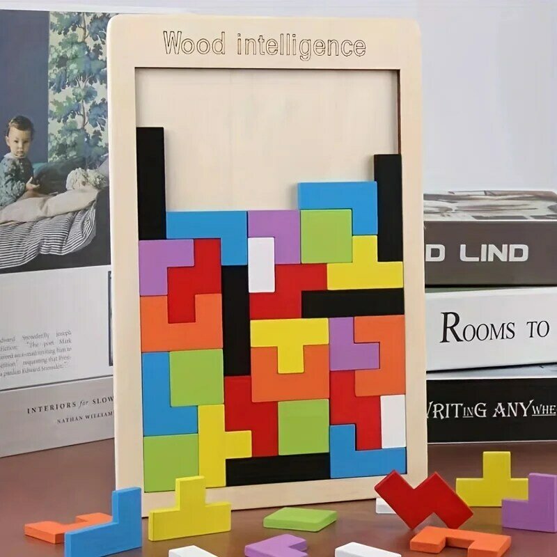 Mainan Puzzle kayu anak Montessori, pendidikan prasekolah permainan menyenangkan meningkatkan logika berpikir belajar Puzzle permainan Festival hadiah