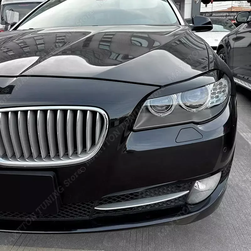 Untuk BMW 5 Series F10 F11 2011-2014 kelopak mobil lampu depan penutup alis penutup mata Trim stiker Gloss hitam ABS Aksesori Mobil