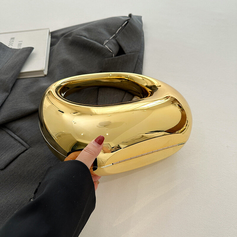 أمزجة-حقيبة يد ذهبية من كلوريد البولي فينيل للنساء ، حقيبة معصم ، مقبض دائري ، محفظة فاخرة ، حفل عشاء ، حفل زفاف ،