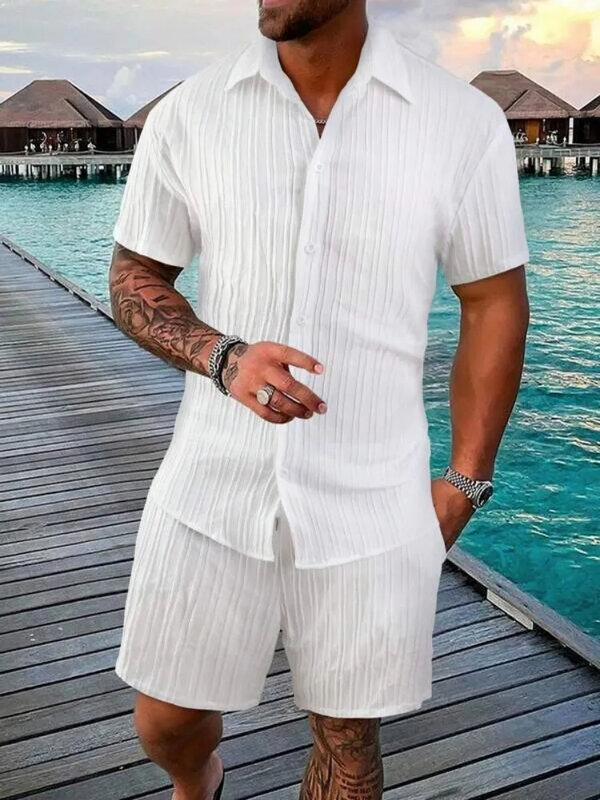Set di camicie da uomo stampa 3d a righe solide camicia Casual a maniche corte pantaloncini da spiaggia oversize estate Streetwear abiti hawaiani vestiti