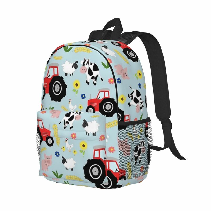 Cute Kids Red Tractor Farm Animal Pattern Backpacks Boys Girls Bookbag Casual Students School Bags Travel Rucksack Shoulder Bag