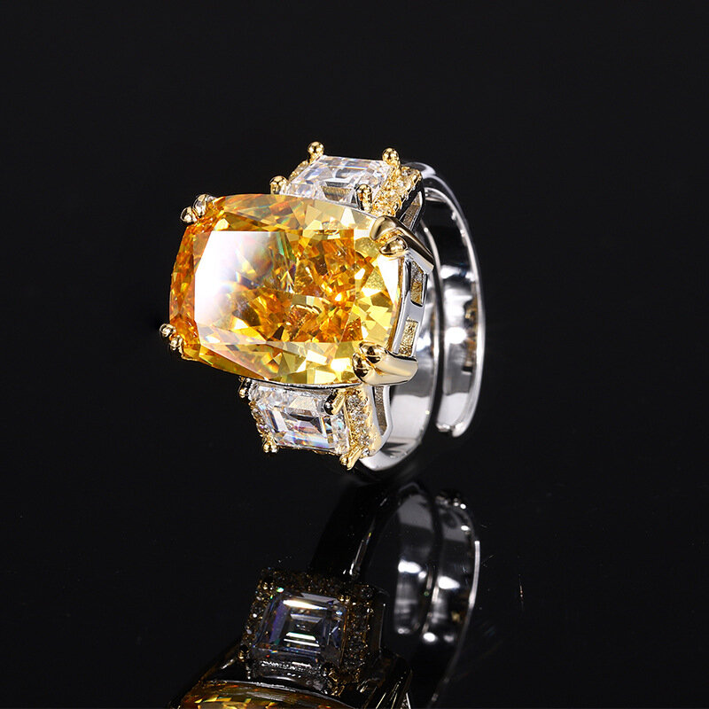 インレイ-レトロな銅と金メッキのリング,高級品,ハイカーボンダイヤモンドの花,正方形,ダイヤモンド,新しいコレクション