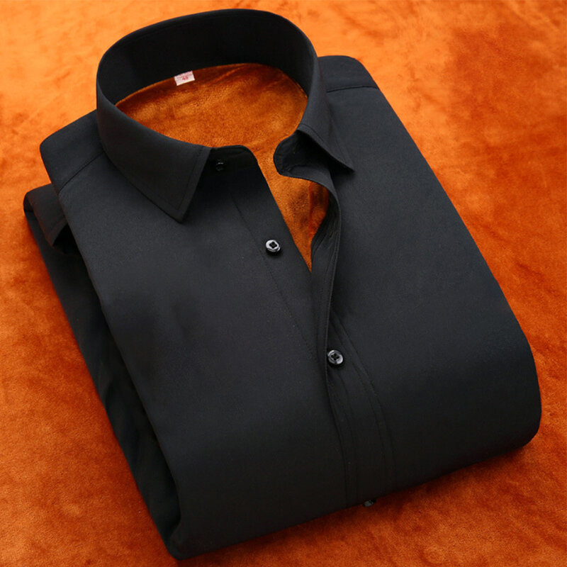 Деловая Непринужденная Классическая рубашка с длинным рукавом, плюшевая подкладка, рубашка для мужчин, идеально подходит для свадеб и официальных мероприятий