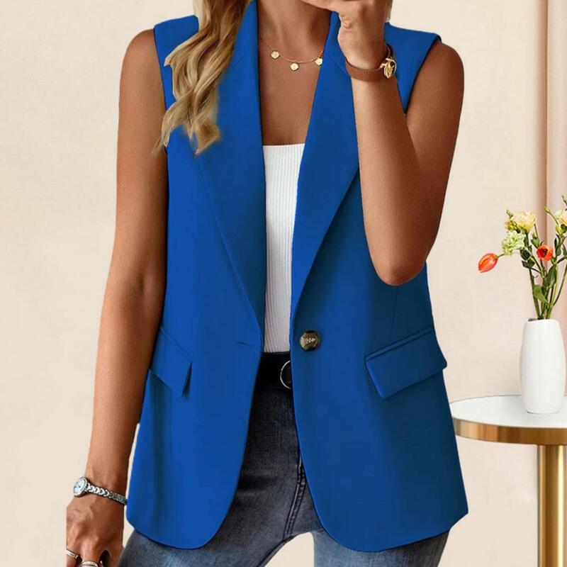 Deep V-neck Vest Women Suit Waistcoat Elegant Women's Sleeveless Waistcoat with Lapel Collar Flap Pockets Solid Color for Spring