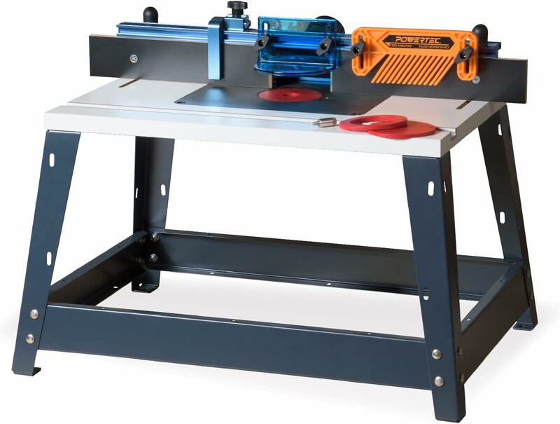 POWERTEC 71402 Bench Top Router Table and Fence Set, with 24” x 16” Laminated MDF Top, Dust Collection Port and Featherboard