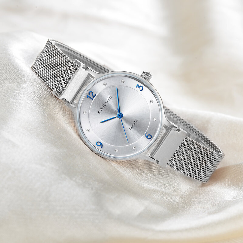 Fashion Parnis 30mm Silver Case Quartz Women's Watch Waterproof Magnet Strap Women 6.6MM Thickness Ladies Luxury Watches 2023