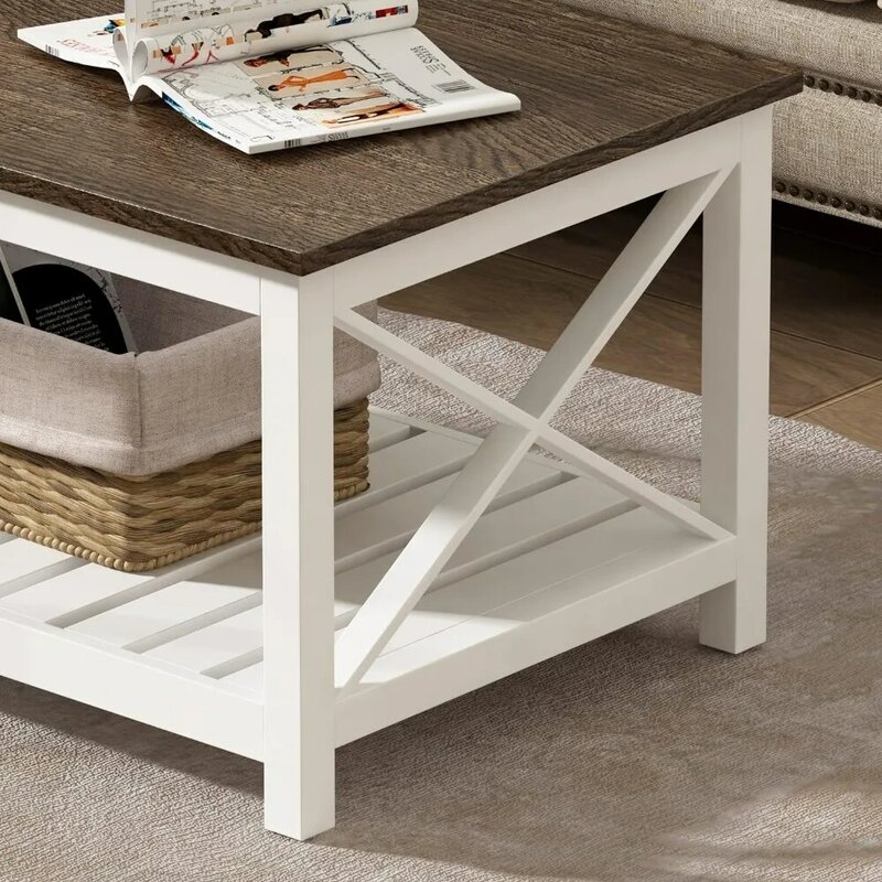 โต๊ะกาแฟสไตล์วินเทจโต๊ะโรงนาสีขาวแบบชนบทพร้อมชั้นวางของสำหรับห้องนั่งเล่นโต๊ะกาแฟกลมเฟอร์นิเจอร์ gratis ongkir