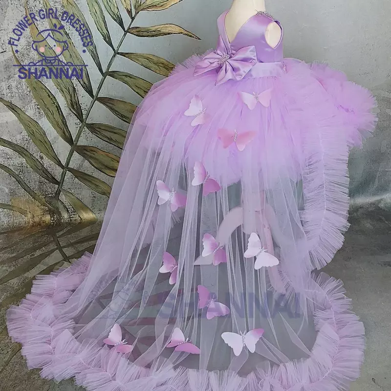 Puffy Baby Girl Dress Pink Baby Dress con Train Flower Girl Dresses Bow abito da compleanno per bambini carino prima comunione