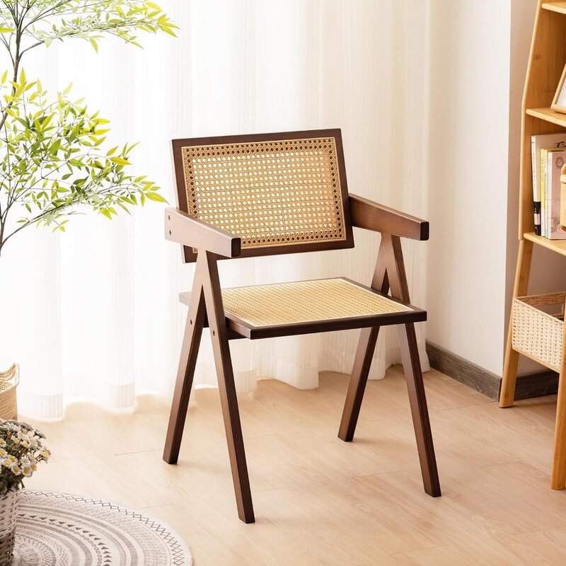 Modern Mid Century Rattan cadeiras conjunto com braço, cadeiras de jantar, confortável, ao ar livre, sotaque, conjunto de 2