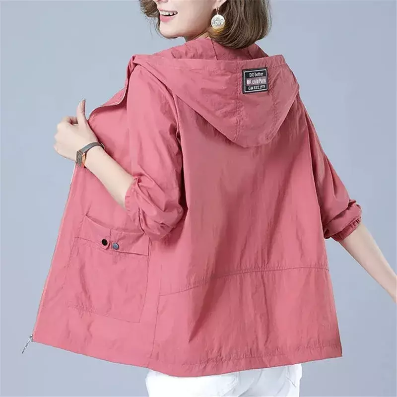 Women Ice Silk Sun Protection Clothing 2023 Summer New Anti-Ultraviolet  Coat Female Hooded Jacket Zipper Loose Outerwear