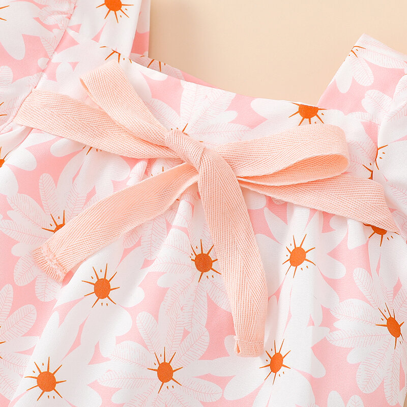 VISgogo neonate pagliaccetti vestiti estivi carini stampa floreale fiocco manica corta a sbuffo collo quadrato tuta 0-18M
