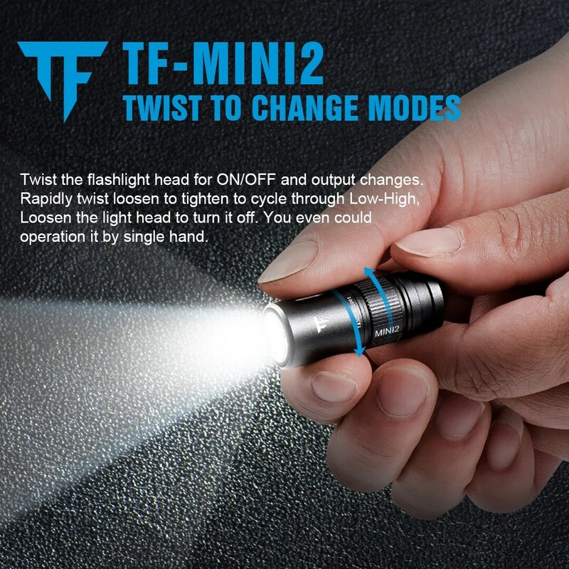 Trustfire-Mini lanterna LED recarregável, tocha de bolso com indicador LED, USB, EDC Keychain, 2 modos, 220 Lumen, Mini2