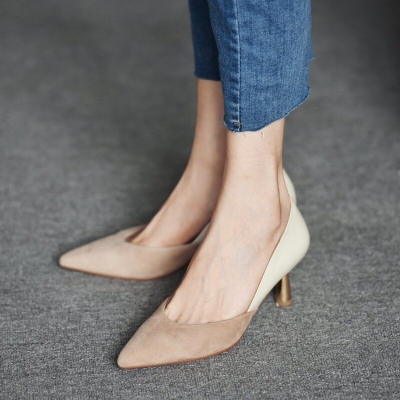 Женские туфли на высоком каблуке, туфли-лодочки разных цветов с острым носком и тонким каблуком, в стиле ретро, весна-осень 2024