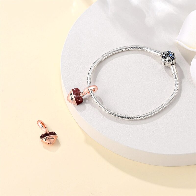 Fashionable 925 Sterling Silver Two Tone Love Chocolate Bell Charm Fit Pandora Bracelet Women's Creative Jewelry Accessory