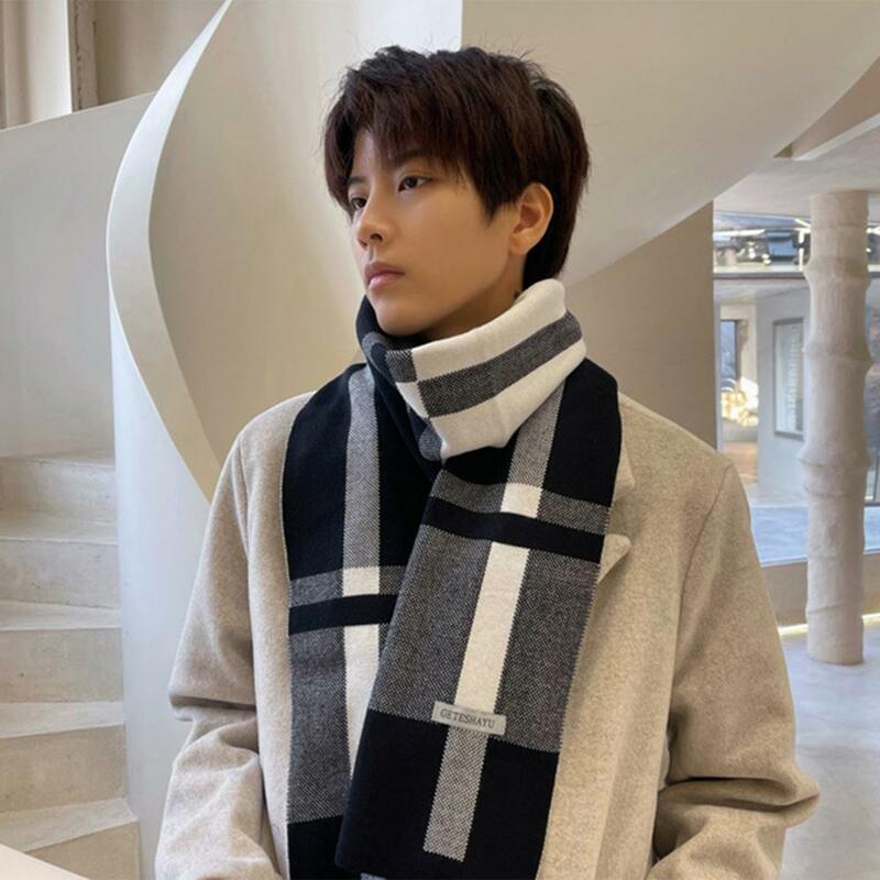 Long Scarf Classic Plaid Winter Men Scarf Thermal Shawl Wrap for Wear Gift for Friends Family Keep Warm with Fashion Knit