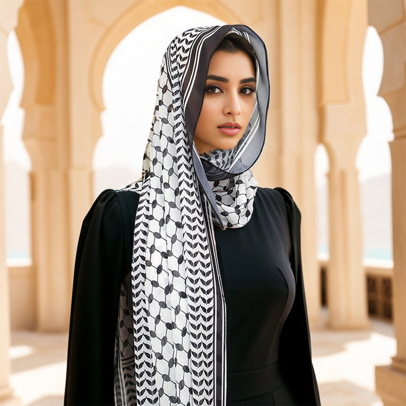 Chiffon Print Long Headscarf Women Arsb Wrap Head Scarves Modest Prayer Eid Hijabs Shawl Long Djellaba Prayer Garment Ramadan