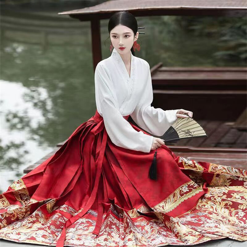 Новинка, набор в китайском стиле, юбка с изображением лошади, осень 2024, юбка в китайском стиле Han Element