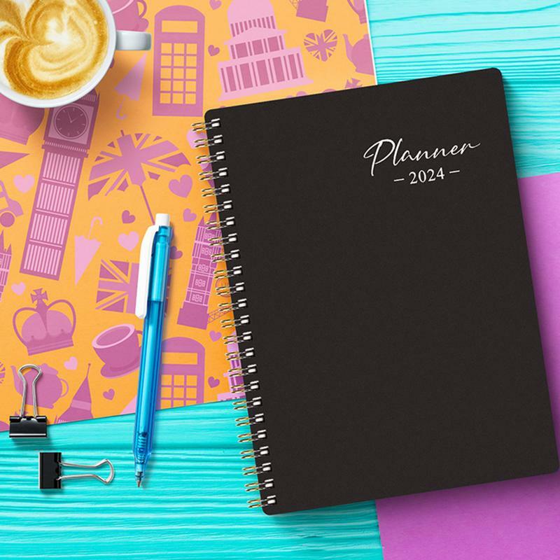 Planner Spiral Bound Coil Diary Books Hard Cover 2024 Planner Multifunctional Flexible Organizer Notebook Planner 2024 Pocket