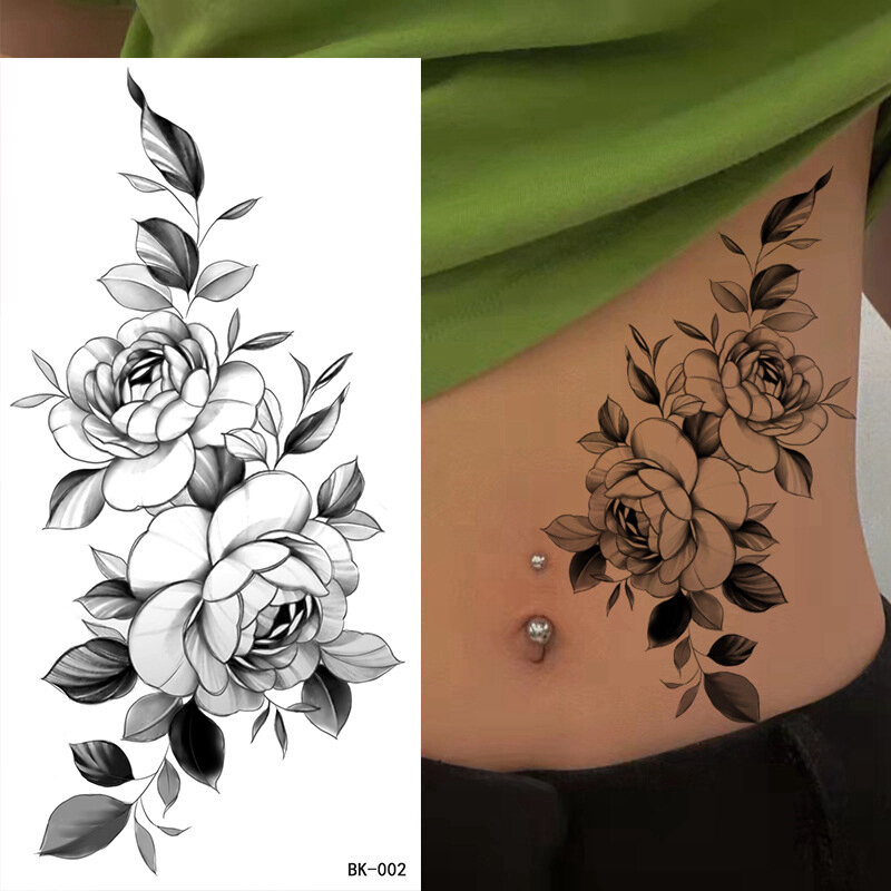 Временные и съемные наклейки-татуировки с цветами розы, наклейки с цветами, татуировки для тела, разных ног, рук, шеи, спины, цветов, татуировки