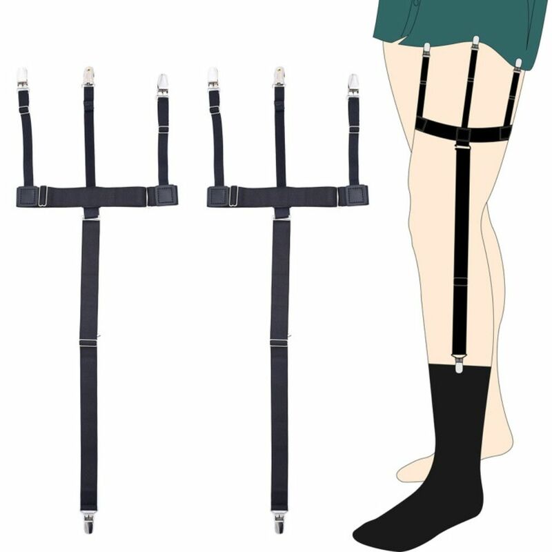 Cinto de liga ajustável para homens e mulheres, meia elástica para perna, antiderrapante, suporte para 4 clipes suspensórios, cinto, 1 par