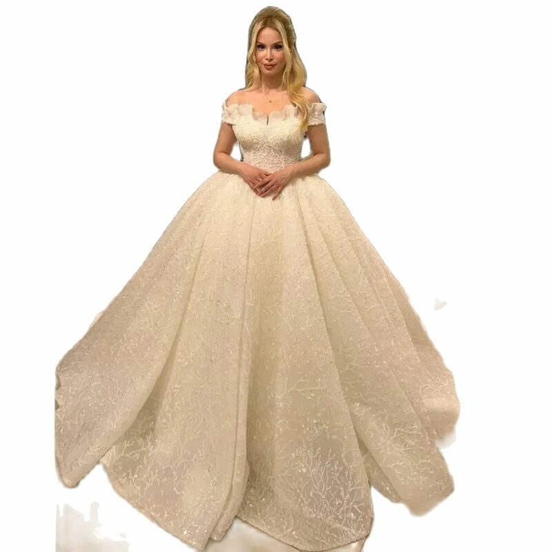 Fora do ombro Lace Decote Princesa Vestidos de baile, Romântico Marfim Vestidos De Casamento, Querida, Luxo Puffy Vestidos De Noiva, Custom Made