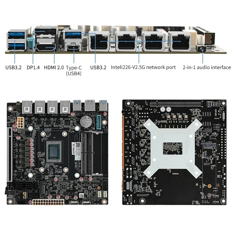 AMD Ryzen 7 8845HS 9 7940HS 9 베이 NAS 마더보드, USB4 4x226-V 2.5G LAN, 9xSATA3.0 2xM.2 NVMe PCIE X16 2xDDR5 17X17 ITX 방화벽