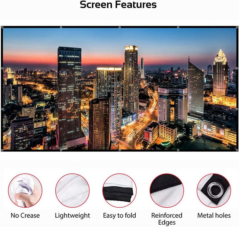 VEIDADZ-Pantalla de proyector plegable portátil de 60-200 pulgadas, alta densidad, blanca, menos pliegues, pantalla de proyección suave, 16:9, interior y exterior