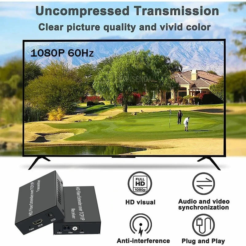 Ekstensi serat optik, 20Km lebih dari SC kabel serat optik 1080P 3Km HDMI kompatibel dengan serat optik Transceiver ekstensi Audio Video